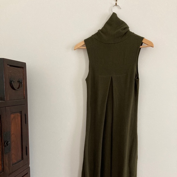 meg Olive Green Wool Designer Turtleneck Dress - Picture 5 of 8